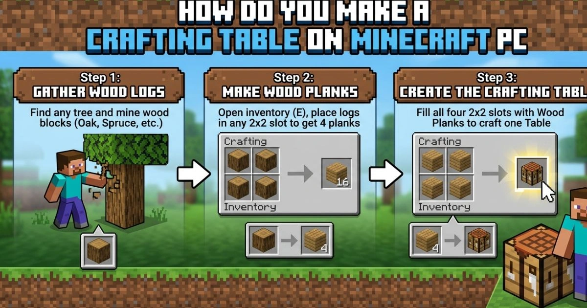 How do you Make a Crafting Table on Minecraft PC