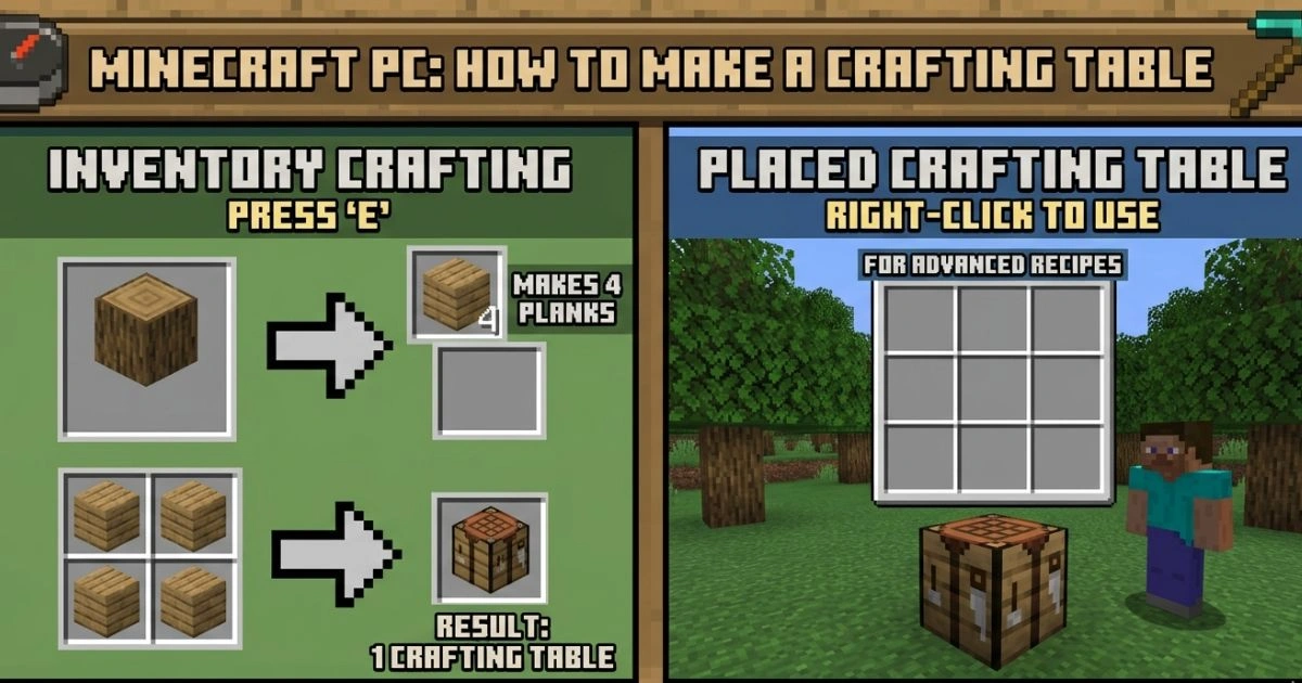 Minecraft PC How to Make a Crafting Table